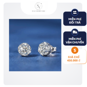 Khuyên tai bạc cánh hoa tròn đính đá