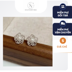 Khuyên tai bạc hoa đính đá tinh xảo