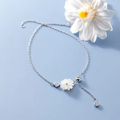 Lắc chân bạc nữ đính đá CZ hình bông hoa cúc - Ảnh 4