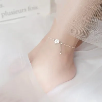 Lắc chân bạc nữ đính đá CZ hình bông hoa cúc - Ảnh 3