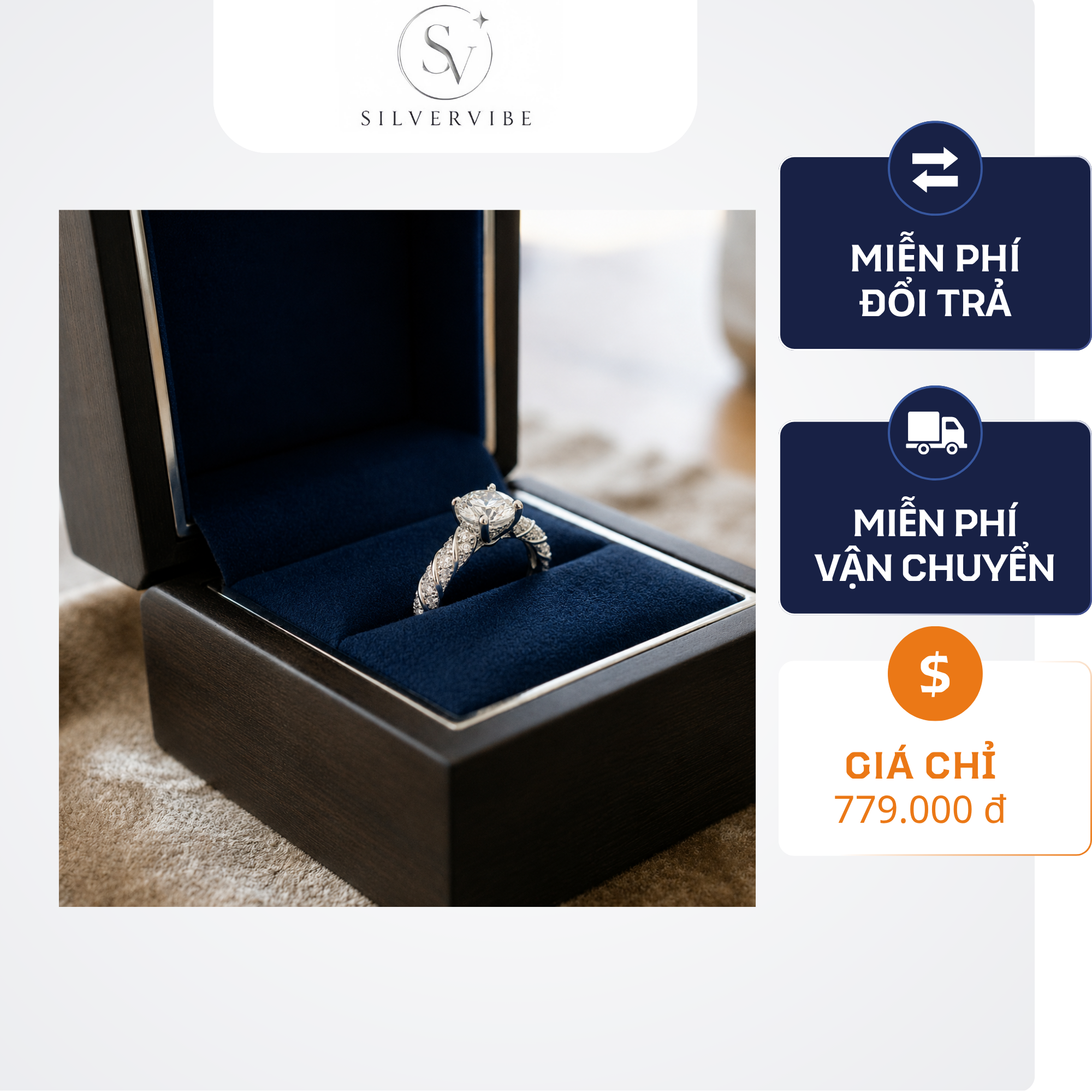 Nhẫn bạc nữ Moissanite Lavesta Silver Vibe - Sang trọng